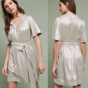 New Anthropologie Sabina Musayev Mercury Silver Metallic SHIRTDRESS Medium